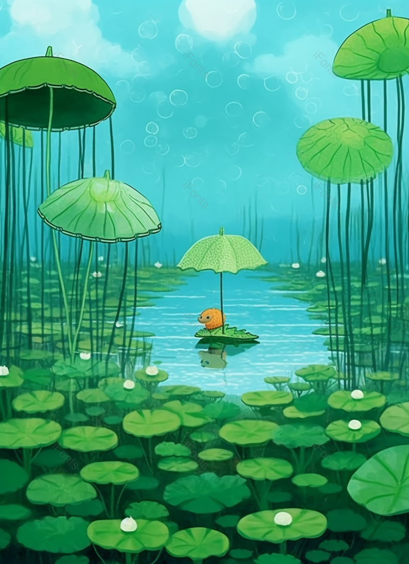 小清新风格绿色的夏天池塘里的荷叶荷花背景,插画/手绘图,插画/手绘图库,插画/手绘图下载,插画/手绘